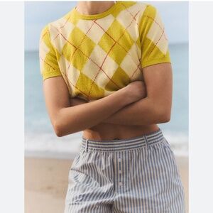 ZARA ARGYLE KNIT TOP